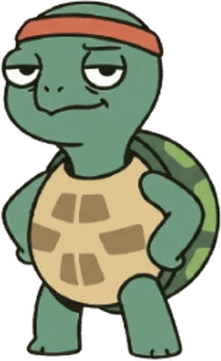 joggy, the turtle running coach, standing with his hands on his hips